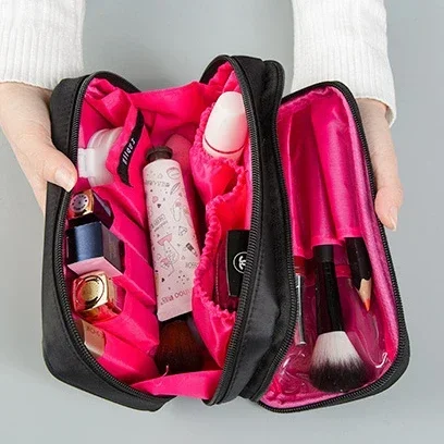 Black Mini Make Up Bag for Female Designer Travel Nylon Storage Bag for Girl Fashion Daily Doule Zipper Small Cosmetic Bags 3