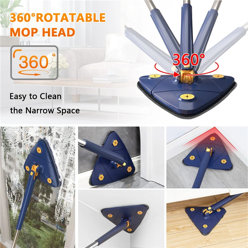 Fregona triangular extensible para limpieza de suelo, mopa giratoria de 360  m, en seco y húmedo, herramientas de limpieza de ventanas y techo, novedad  de 1,3 - AliExpress