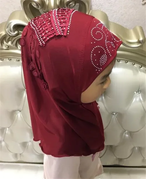 Children Kids Muslim Small Girl Hijab With Lace Flower Pattern Islamic Scarf Shawls Stretch 56cm 7-11 Years Old