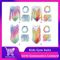 Kids Girls Gymnastics Leotard Fancy Ballet Sleeveless Leotard Shorts Dancewear Bodysuits With Headband Kids Ballerina Costume