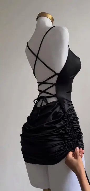 2024 Europe and the United States explosive new cross-border dress summer high sense lace-up sexy halter spice bag hip skirt 3