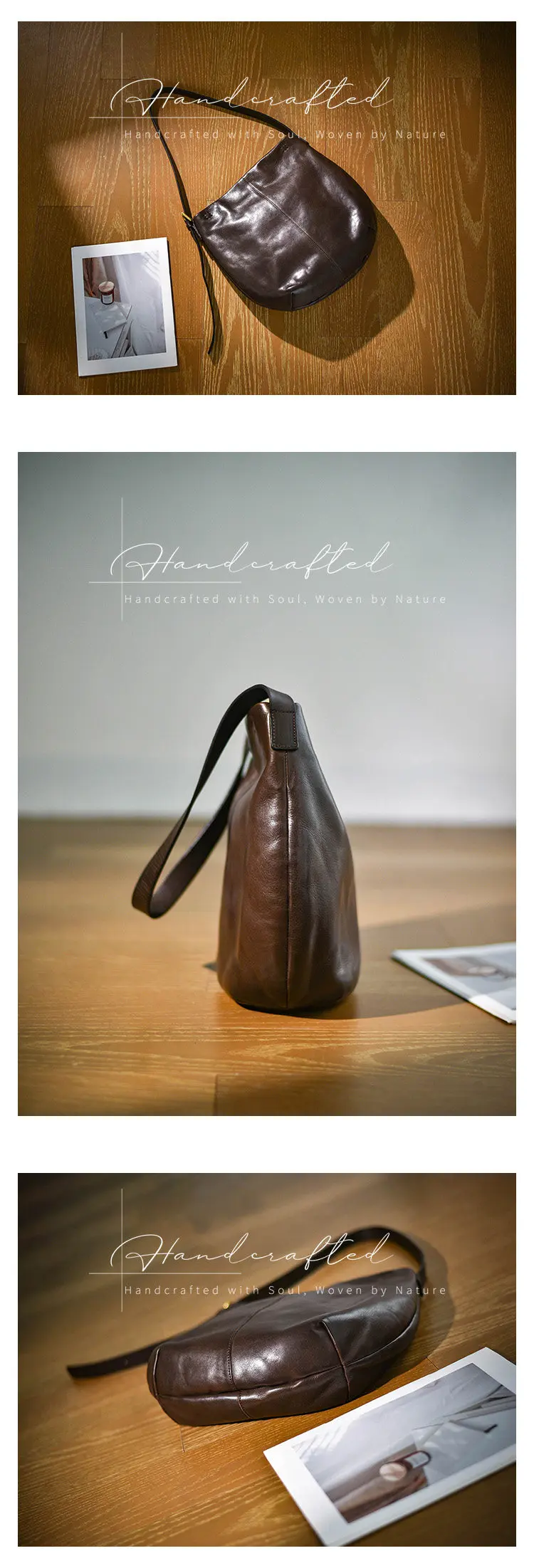Einfache Vintage-Handtasche aus hochwertigem Echtleder für Damen, Unterarmtasche für Outdoor-Reisen, handgefertigte Schultertasche aus echtem Rindsleder – Detail 5