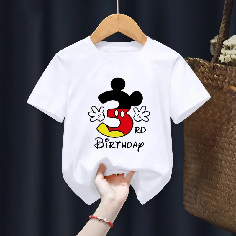 

Children's Mickey Mouse 3-14 birthday number custom name T-shirt birthday gift clothes baby letter top custom T-shirt free shipp