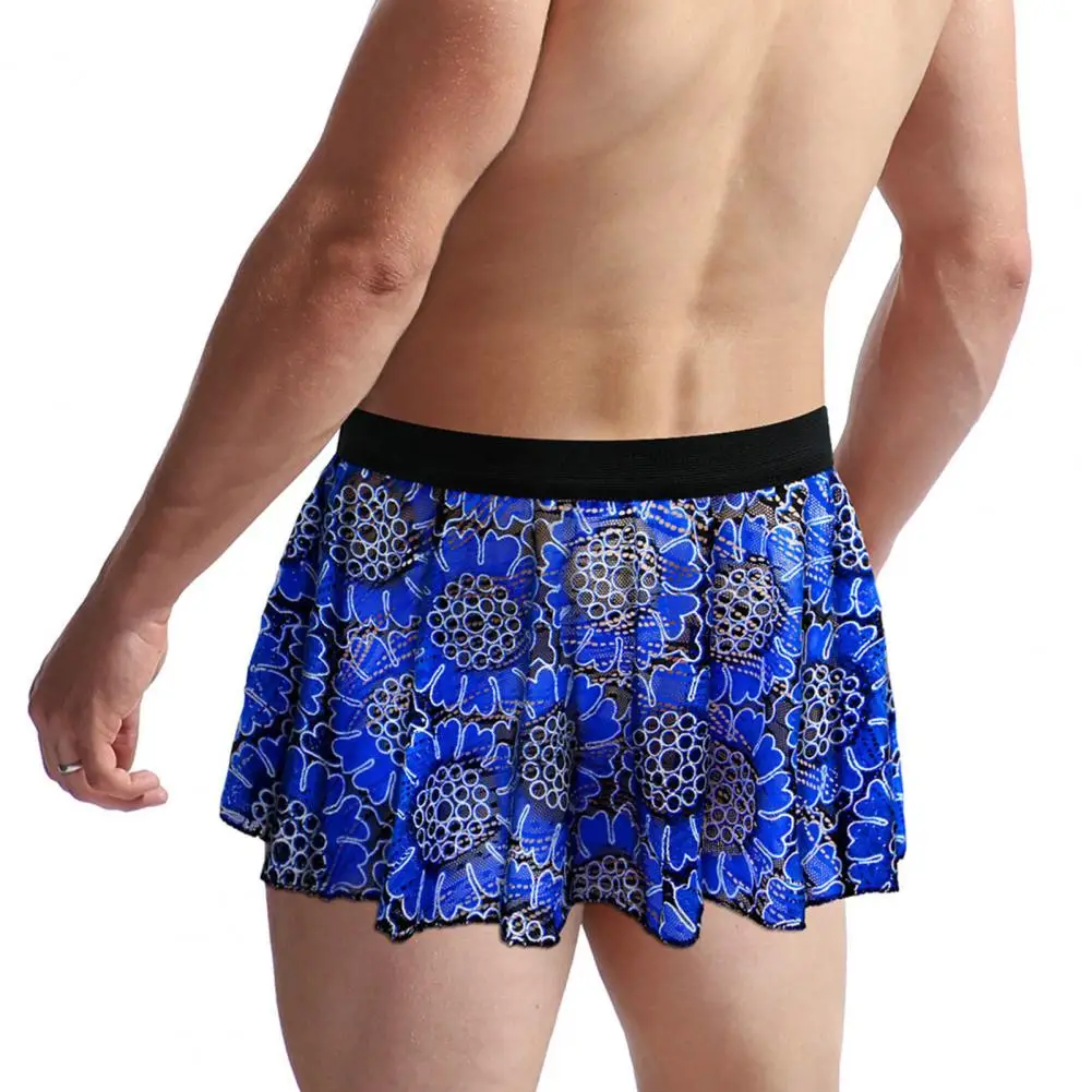 

Elastic Waist Lace Skirt Vintage Printed Pleated Mini Skirt with Elastic Waist Soft Breathable Clubwear Panties Unisex for Male