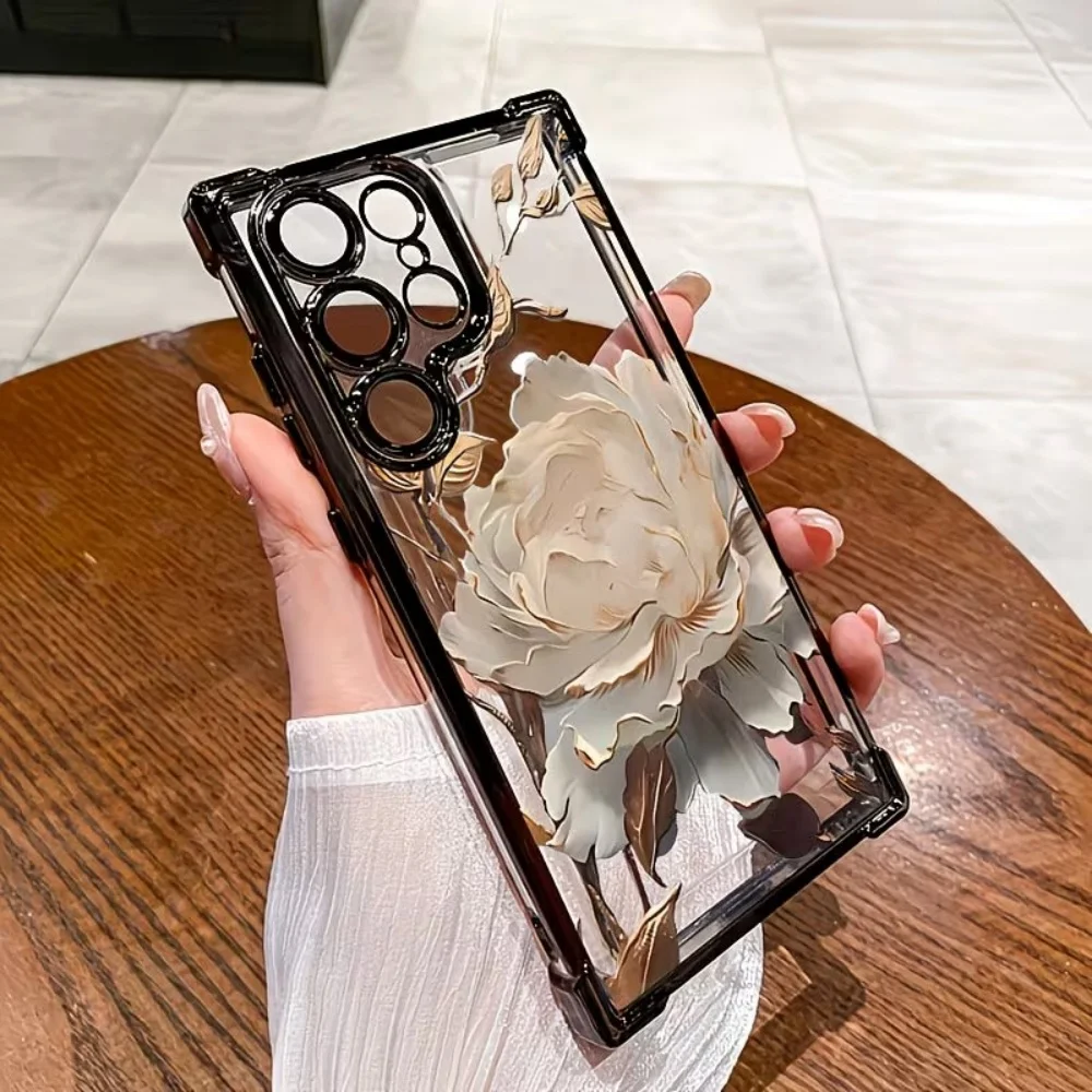 White Rose Plated Four Corner Phone Case with Camera Protection