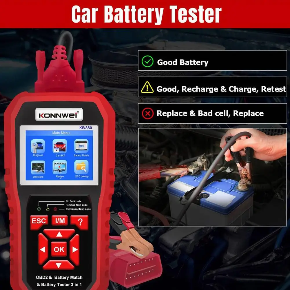 

KW880 Car OBDII Diagnostic Fault Scanner Tool Battery Real-time Monitoring Tools Auto Battery Tester Car Battery Accessories