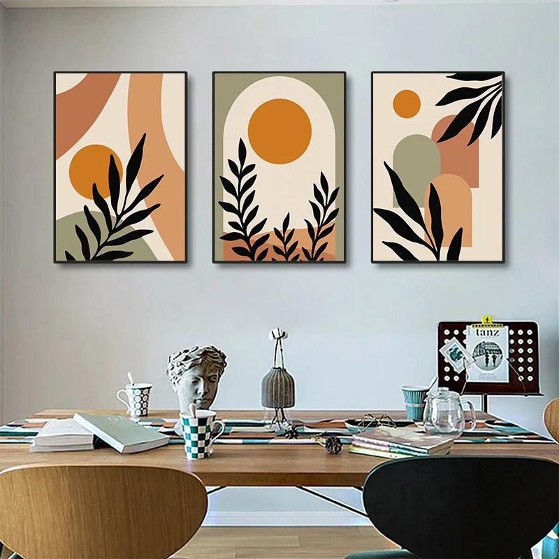 Arte da parete bohémien, set da 3 pezzi, linea geometrica astratta, decorazione per la casa, blocco di colori, decorazione estetica, soggiorno, camera da letto, pittura su tela, senza cornice (stile