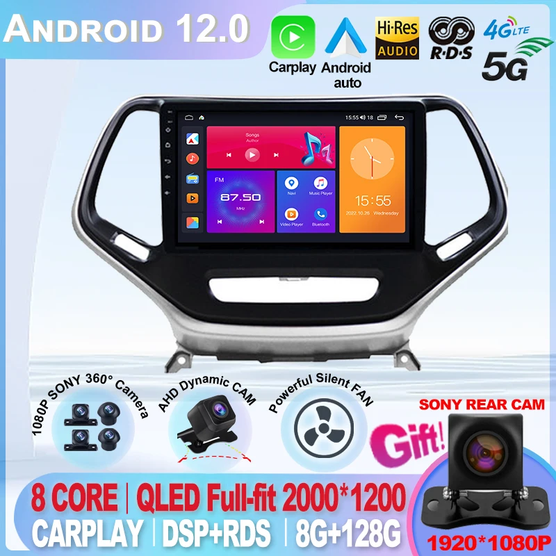 Per Jeep Cherokee 5 Kl 2016 - 2020 2Din Autoradio Lettore Video Multimediale Gps Android 13 Lettore Multimediale Auto Carplay