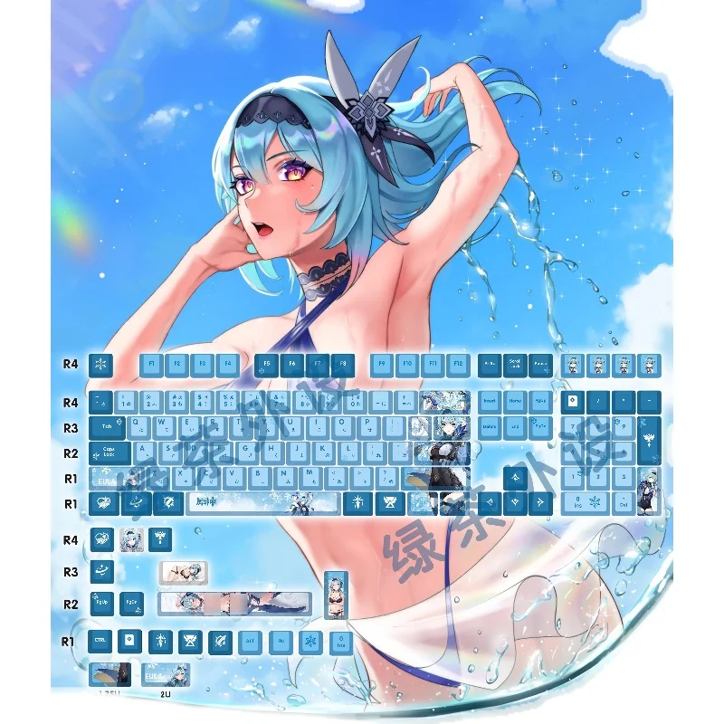 

Genshin Impact Eula 128 Key Cap PBT DYE Sublimation Cherry MX Cross Axis Switch Keycap for Mechanical Keyboard Game Gift