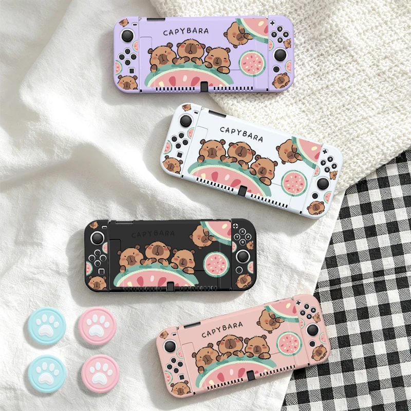 Switch OLED Protective Case - TPU Soft, Full Protection, Detachable Design, Includes 4 Thumb Grips, Anti-Slip & Shockproof
