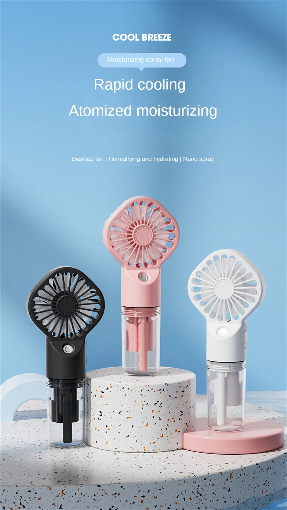 Description Picture 2 of itemHandheld Mini Fan Foldable Portable Air Conditioner Neck Humidifier Fan Hanging Fans 4 Speed USB Rechargeable Fan Cooling Spray