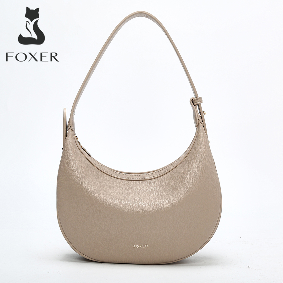 FOXER Women Small PU Shoulder Bag Lady Simple Half-moon Bagutte Handbag Crossbody Purse Gift for Girlfriend, Wife