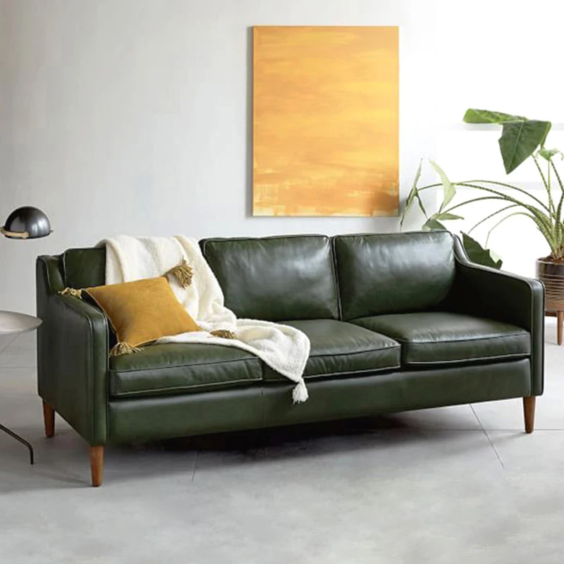 

Nordic industrial leather sofa dark green leather office shop leather small apartment double three-person sofa