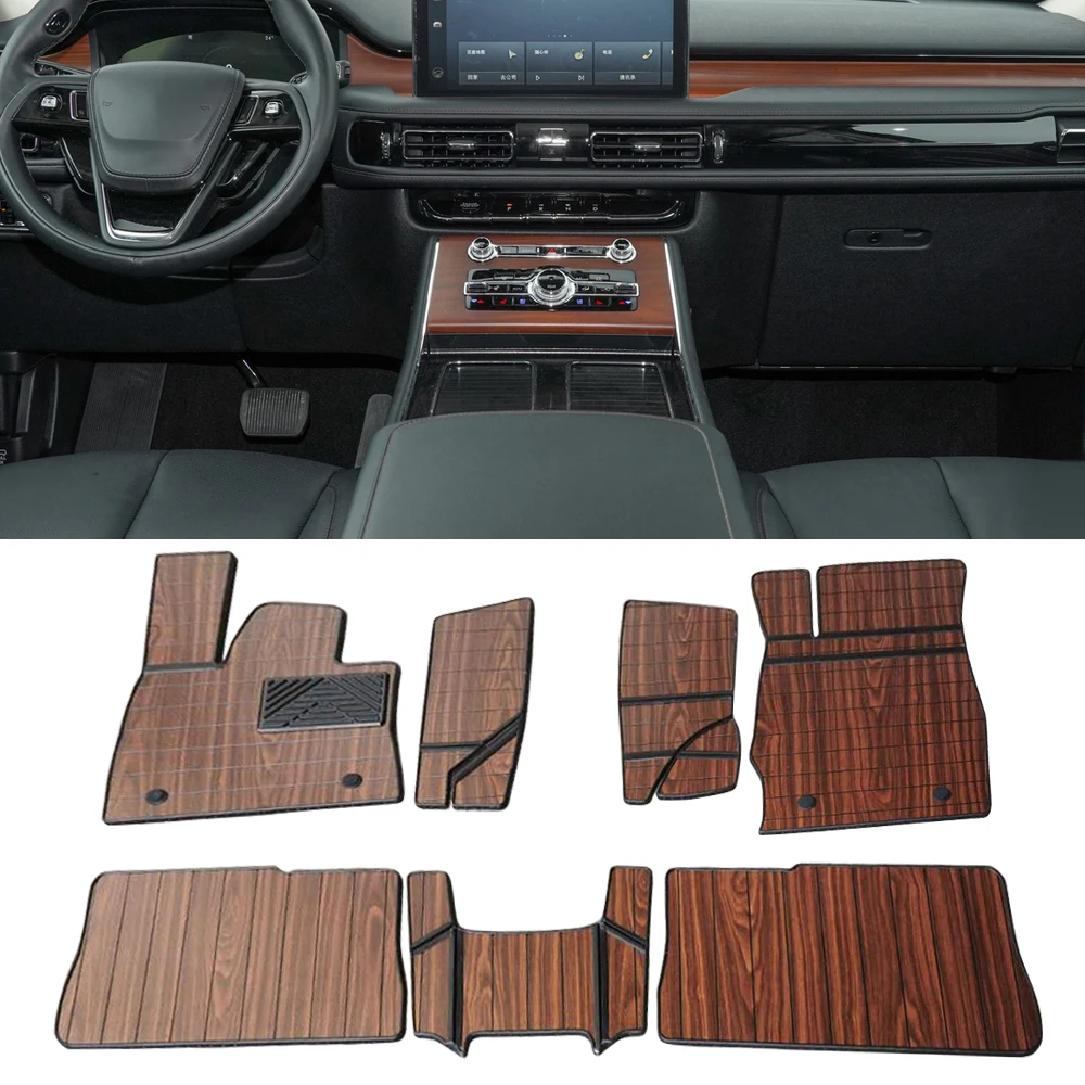 For Lincoln Aviator 2019 2022 Car Accessories Floor Mats 6 Seats All Set Synthetic Wood Tray