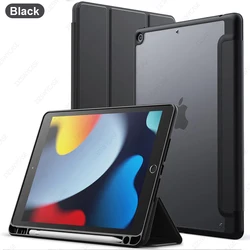 Hybrid Slim Case with Pencil Holder and Clear Transparent Back Cover (Black)