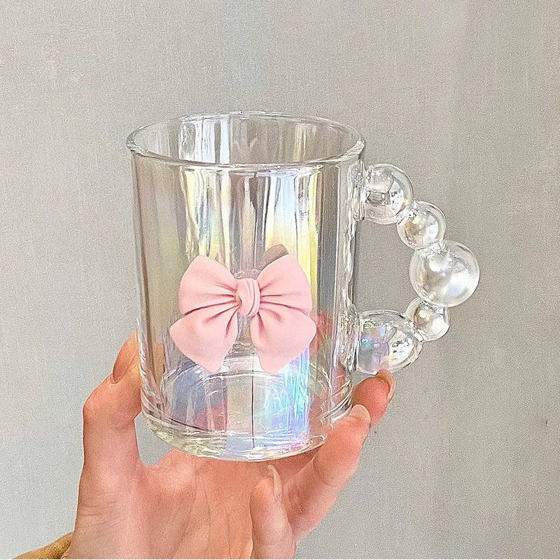 Creative Glass Cup Multi-Color Bubble Luxury Straw Cup Household Handgrip Home Office Drink Water Juice with Handle Mug