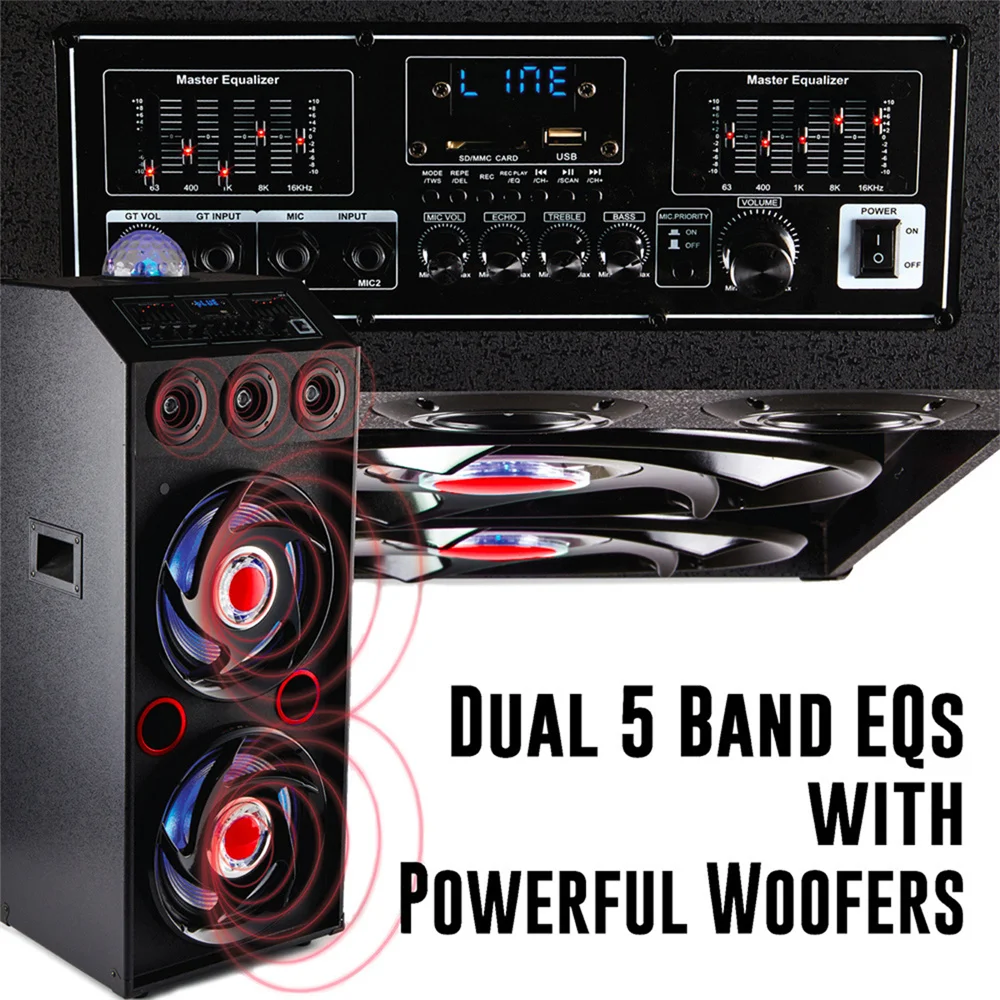 5000W Portable Bluetooth Party Speaker DJ Karaoke Heavy Bass Rechargeable Sound System Led Light Dual 12" Subwoffer 5