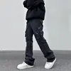 Four Seasons Men's Trendy American Style Multi Pockets Motorcycle Cargo Pants Washed Loose Straight Bootcut Jeans Trousers Male 3