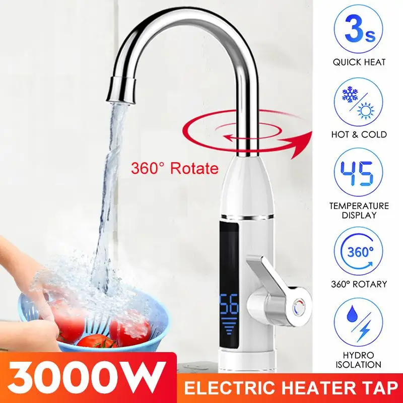 

Digital Tankless Electric Water Heater Tap, Instant Hot Water Faucet, Cold Heating, Kitchen, 3000W, 220V