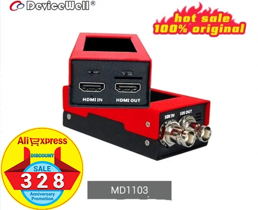 DeviceWell MD1103 NEW Version 2021 Mirco Converter V21 BiDirectional SDI/HDMI with LCD Screen & Speaker Power Supply 1080P60 |