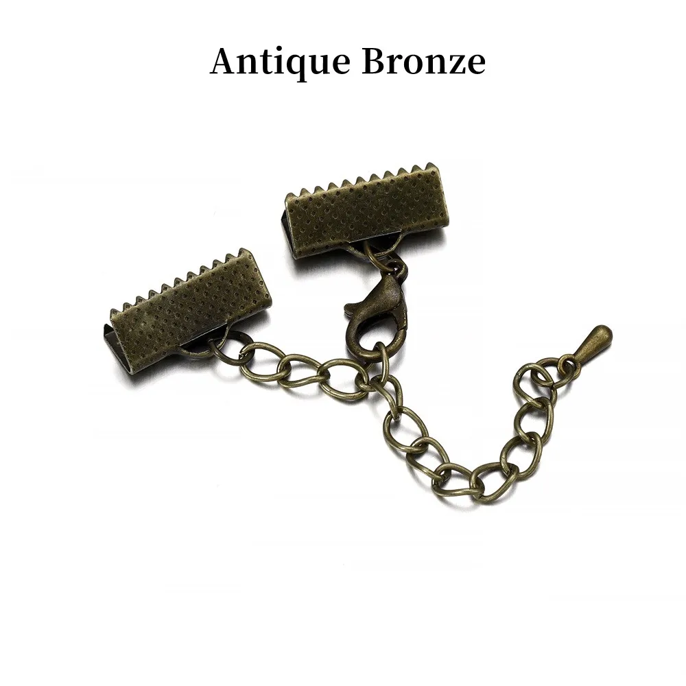 Lot De 10 à 50 Fermoirs à Sertir Pour Bijoux DIY - En Alliage De Zinc Bronze Avec Chaîne - 40 Mm - Pour Bracelets, Colliers, Cordons - 8
