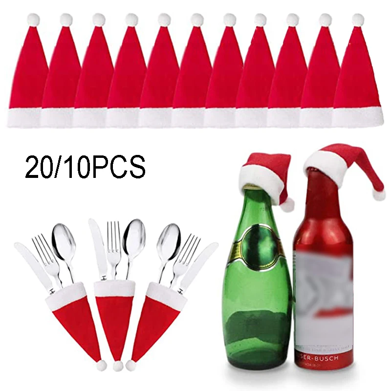 Christmas hat holder 20/5PC Christmas hat tableware holder fork knife cutlery storage holder bag home decoration accessories kitchen tableware holde