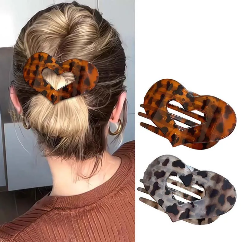 Pinces à cheveux ovales plates coréennes en acétique pour femmes, élégantes pinces à cheveux rondes incurvées mates à motif léopard, accessoires pour cheveux_voghion.com