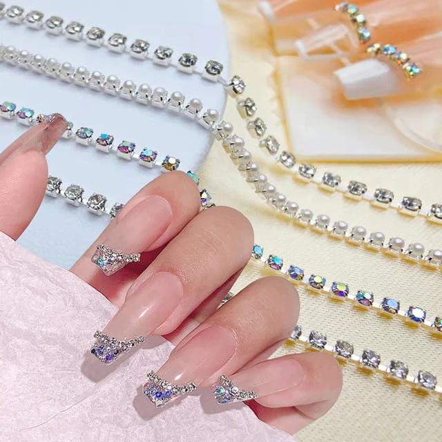 Pearl Claw Chain Nail Rhinestone Decorations Metal Silver Diamond Pearl  Chain Can Be Cut DIY Charm 3D Nail Art Nail Jewelry 2022