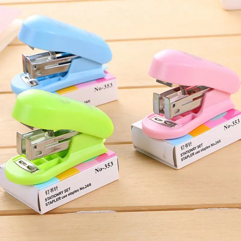 Mini Stapler Set 1 Set Lytwtw's Fashionable Candy Color Stapler With Steel Clips Office School Uniform Supplies