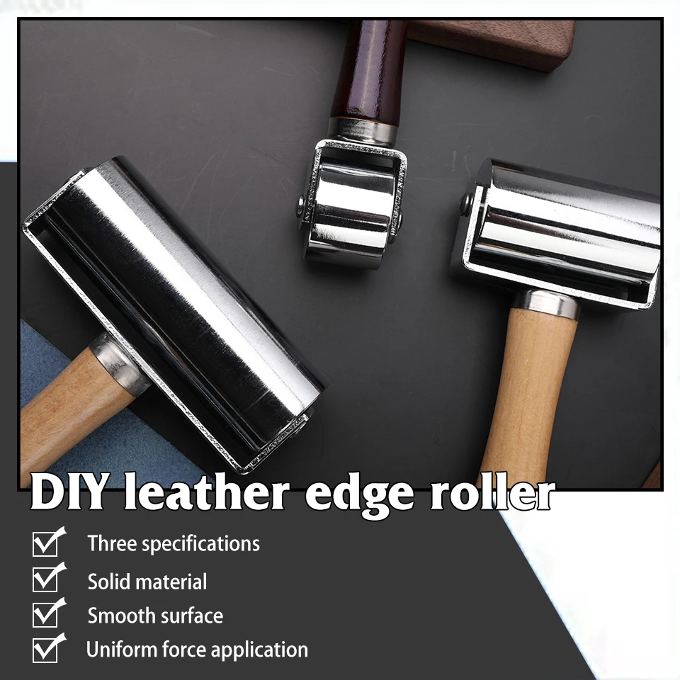 Wooden Handle Leather Press Edge Roller Leather Roller Tool Edge Creaser Craft Laminating Work Tool 26/60/100mm