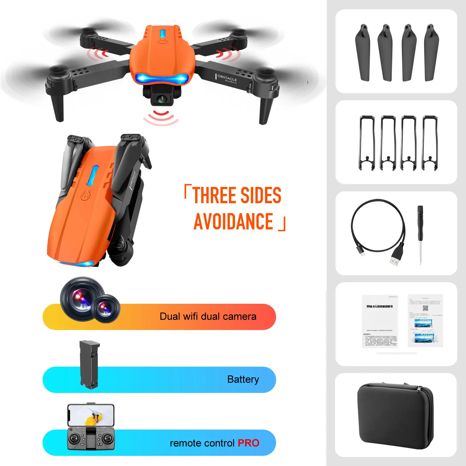 2022 New E99 K3 Drone 4K Dual HD Camera Three Sided Obstacle Avoidance WiFi FPV  Professional Foldable Quadcopter Gifts Toys 6 ch remote control quadcopter RC Quadcopter