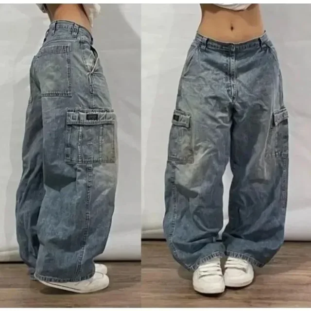 American Hip-hop Retro Loose Jeans Women's Y2K New Tide Harajuku High Waist Wide leg Pants Gothic Wide Pants Street Pants Male 2