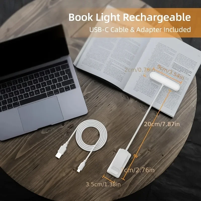 1 pcs USB Rechargeable Book Light 3 Color Adjustable LED Reading Lamp with Clamp Eye-Care Night Light for Bed, Study Desk - 3