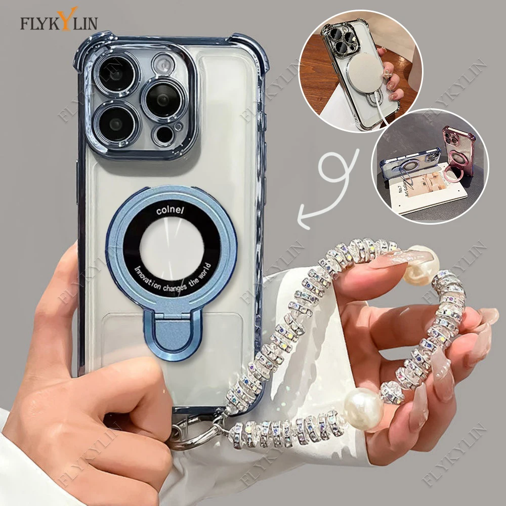 Ultra-Thin Transparent Phone Case with Shining Pearl Bracelet