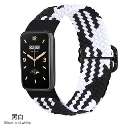 Elastic Braided Solo Loop Wristband Strap for Fitness Tracker Bracelet (Black and white)