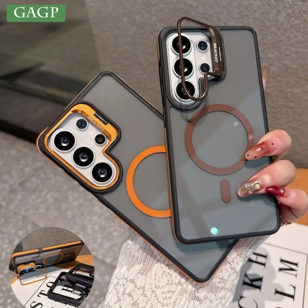 Enhanced Magnetic Protective Metal Lens Stand Case with Acrylic Bumper Cover