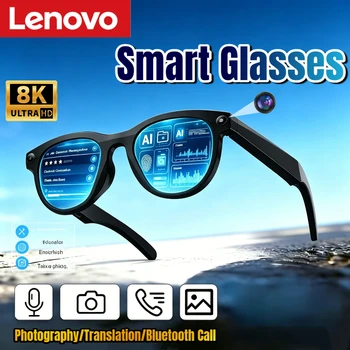 Occhiali Smart AI Lenovo 1200MP 8K HD con Cambio Colore, Traduzione Chat, Fotocamera, Chiamate Bluetooth, Assistente Vocale e Controllo Musica