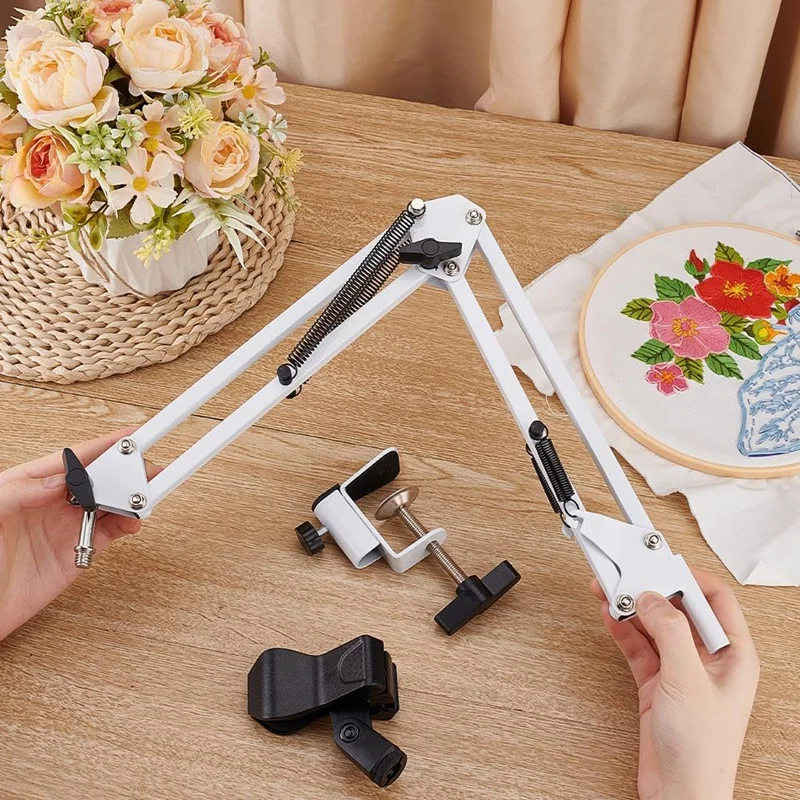 L99A-White Embroidery Stand Kit 8Mm Hole Hand Embroidery Stand 360 Degree Rotating For Hoop