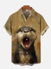 2024 Summer New Funny Animal Bald Pig Print Short Sleeve Shirt Retro Donkey Lamb Fashion Street Men's Lapel Button Shirt 2
