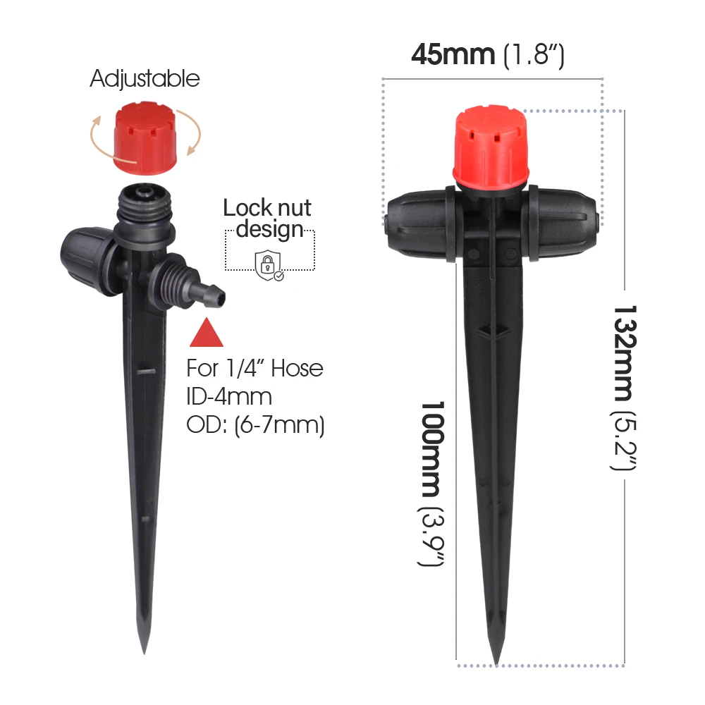 1/4&Prime; 8-hole Dripper with Stake Adjustable 0-80L/H Flow Sprinkler Anti-fall Off Outdoor Garden Lawn Micro Drip Irrigation System