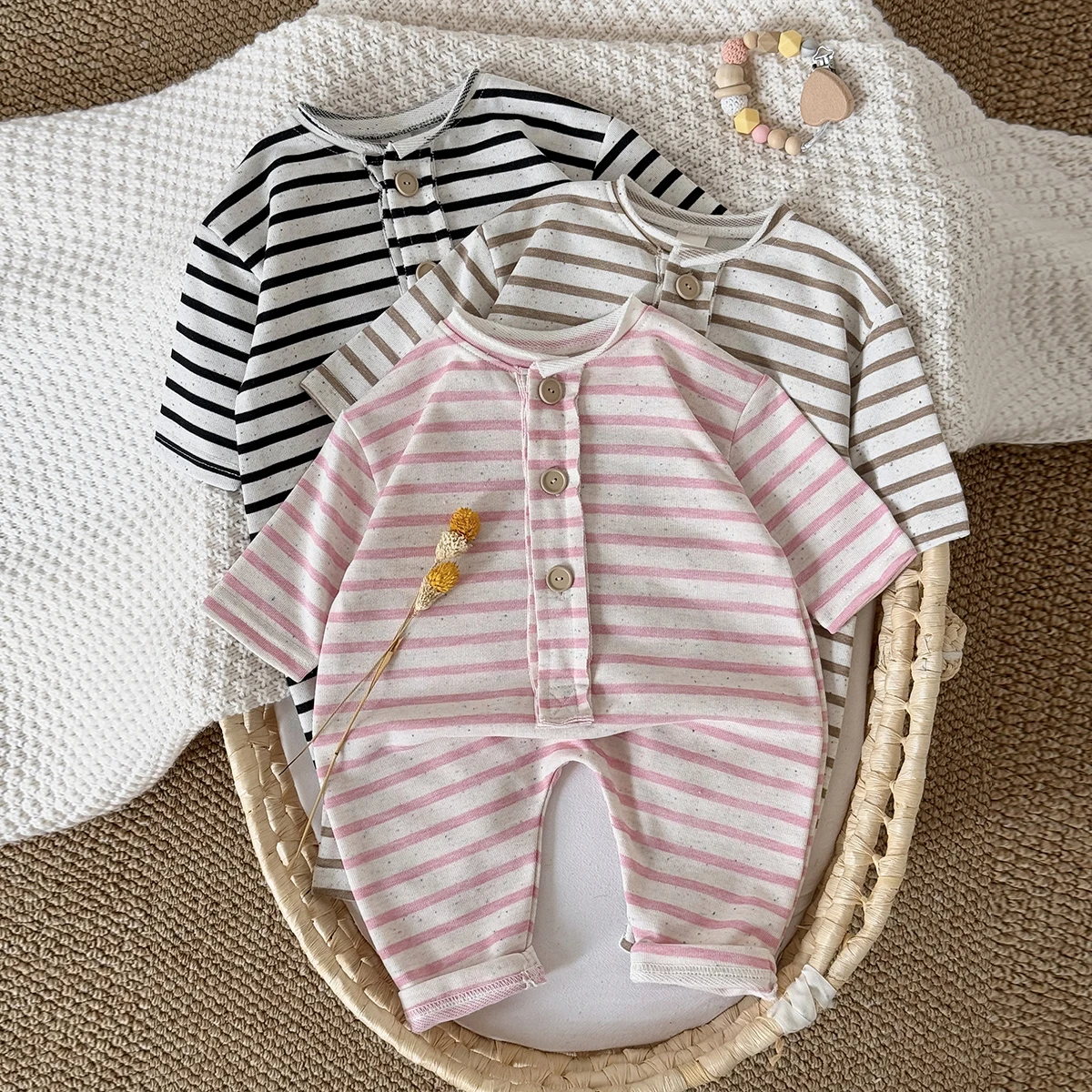 2025 New Autumn Baby Clothes Set 0-2Y Striped jumpsuit Romper
