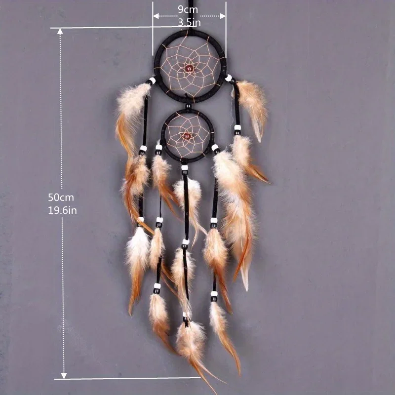 Indian Dream Catcher Brown Feathers Wall Hanging Bedroom Accessories Wind Chime 1 Pc
