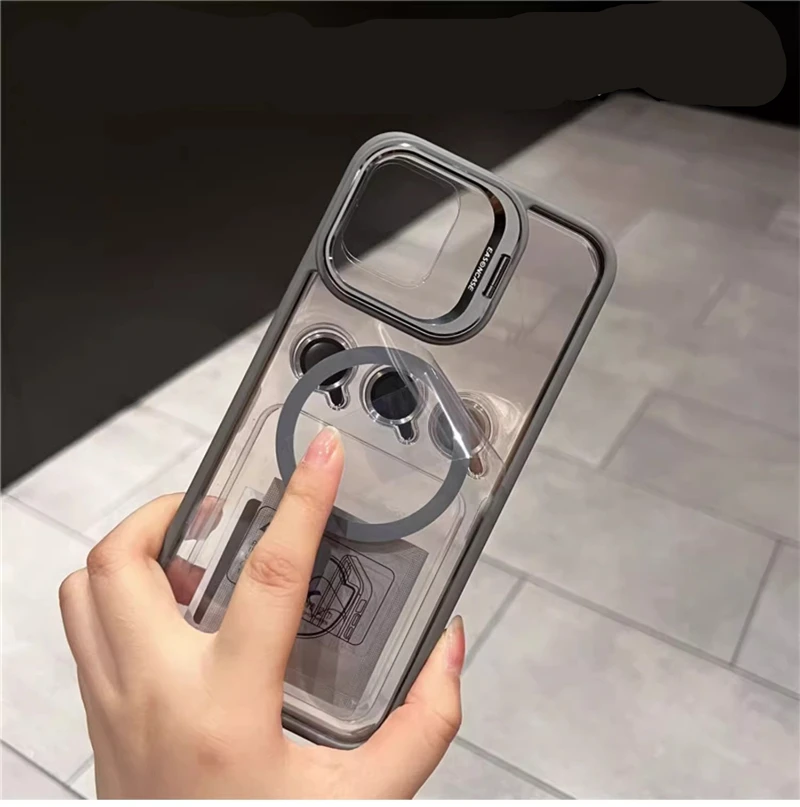 Luxury Transparent Magnetic Phone Case with Color Holder and Bumper Protector