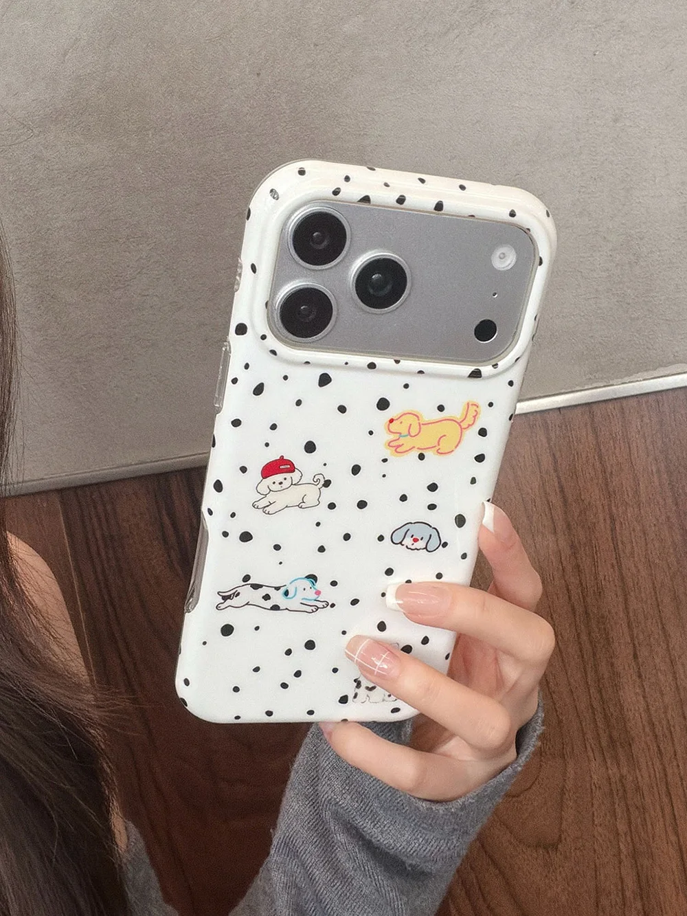 Charming Polka Dot Cartoon Puppy Phone Case with Dog Doll Wrist Lanyard