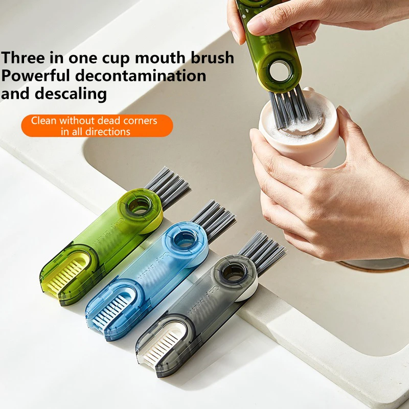 3-in-1 Cup Lid Crevice Cleaning Brush Bottle Cup Mouth Crevice Cleaning Tool Multifunctional Household Groove Gap 1pcs