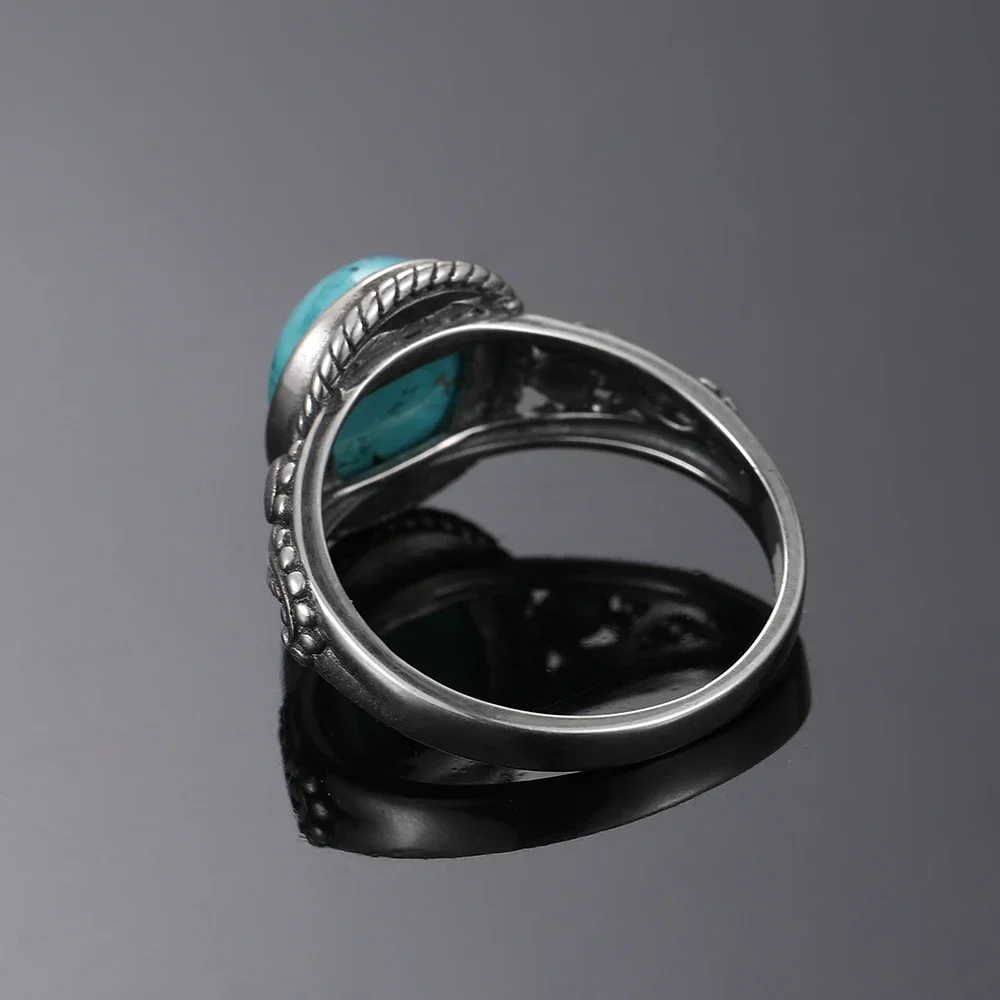S925 Sterling Silver Oval Natural Turquoise Rings for Men Women Silver Fine Jewelry silver rings silver ring
