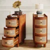 3-Drawer Rattan End Table, Solid Wood Sofa Side Table with Vintage Embossed Handles, Nightstand 1