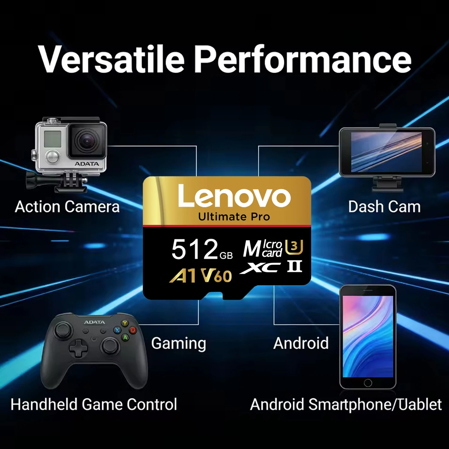 레노버 마이크로 SD 카드 1TB 고속 TF 플래시 메모리 카드 128GB 256GB 512GB 1TB U3 V60 4K 풀 HD 고프로 액션 카메라용