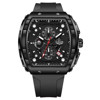LIGE Top Brand Men’s Luxury Square Quartz Wristwatch — Waterproof, Luminous, Chronograph with Date Display - Black