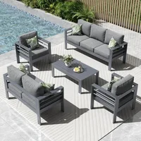 5 Pieces Modern Aluminum Patio Furniture Set, Outdoor Metal Sectional Sofa with Coffee Table - Stylish & Durable Conversation 1